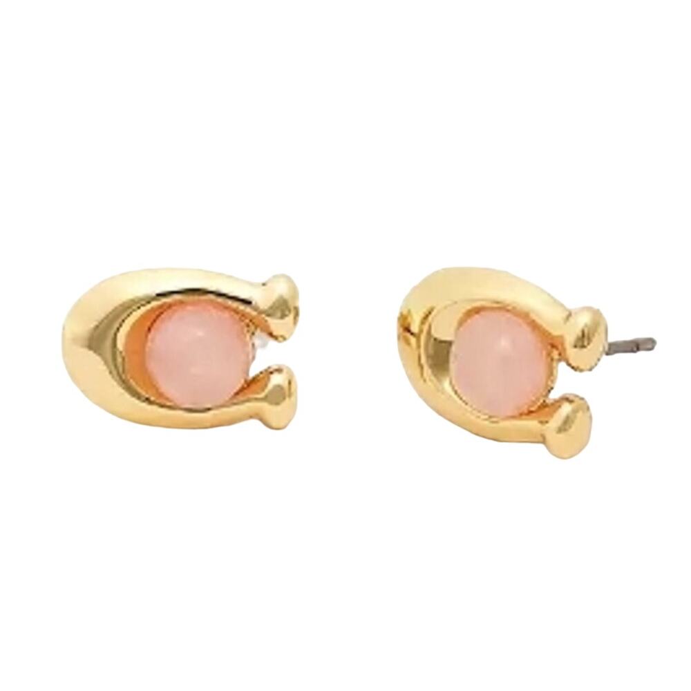 COACH ROSE GOLD PLATED SIGNATURE STONE STUD EARRINGS
